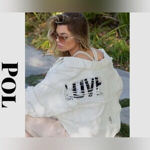 POL 100% Cotton White Distressed Jean Jacket